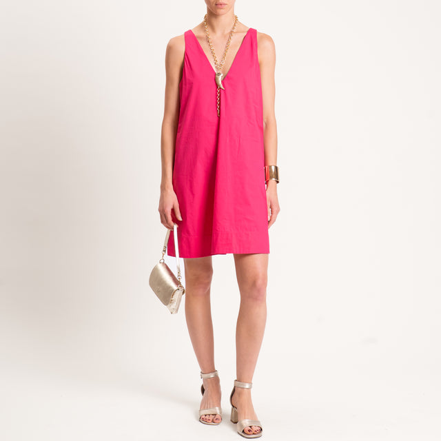 Tensione in-Abito tela parachute doppio scollo v con tasche - fucsia