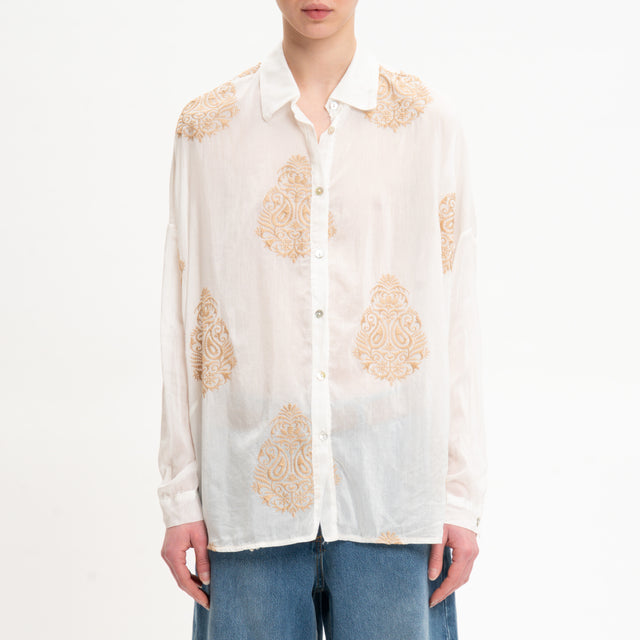 Tensione in-Camicia misto seta con ricami - latte/biscotto