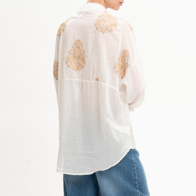 Tensione in-Camicia misto seta con ricami - latte/biscotto