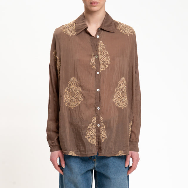 Tensione in-Camicia misto seta con ricami - moka/biscotto