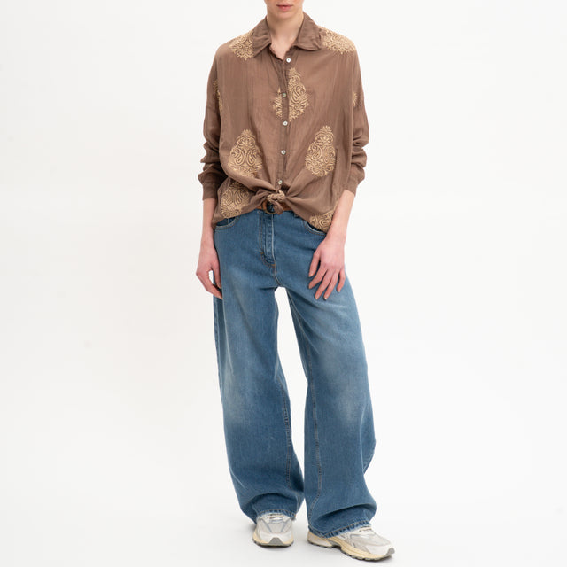 Tensione in-Camicia misto seta con ricami - moka/biscotto