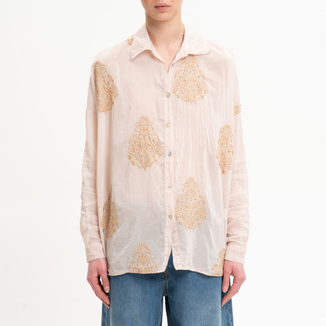 Tensione in-Camicia misto seta con ricami - cipria/biscotto