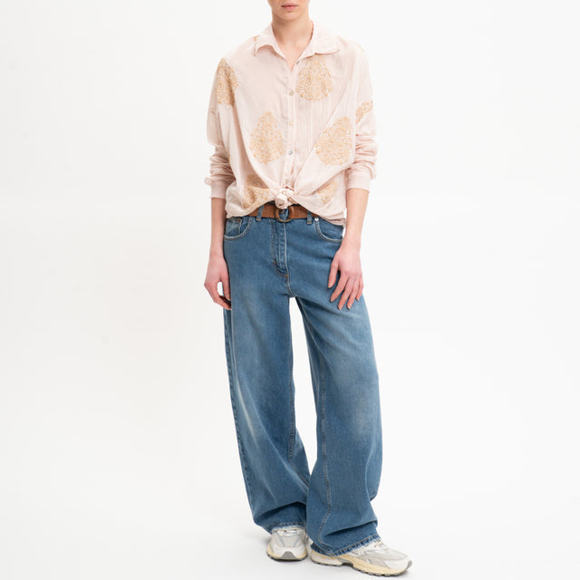 Tensione in-Camicia misto seta con ricami - cipria/biscotto