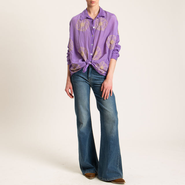 Tensione in-Camicia mussola misto seta con ricami - bouganville/beige