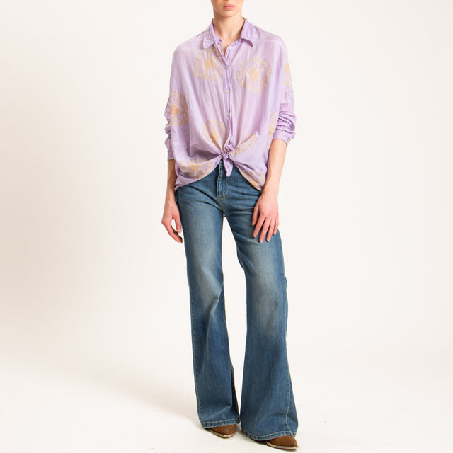 Tensione in-Camicia mussola misto seta con ricami - glicine/beige