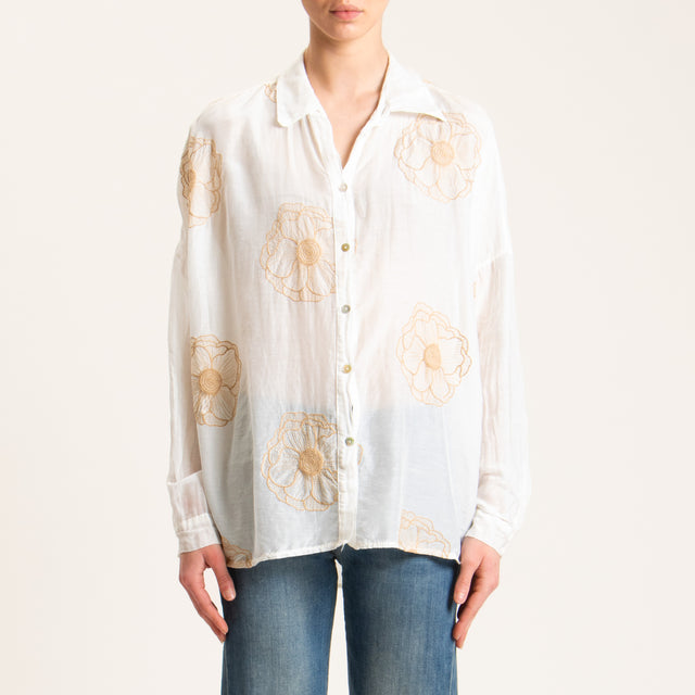 Tensione in-Camicia mussola misto seta con ricami - latte/beige