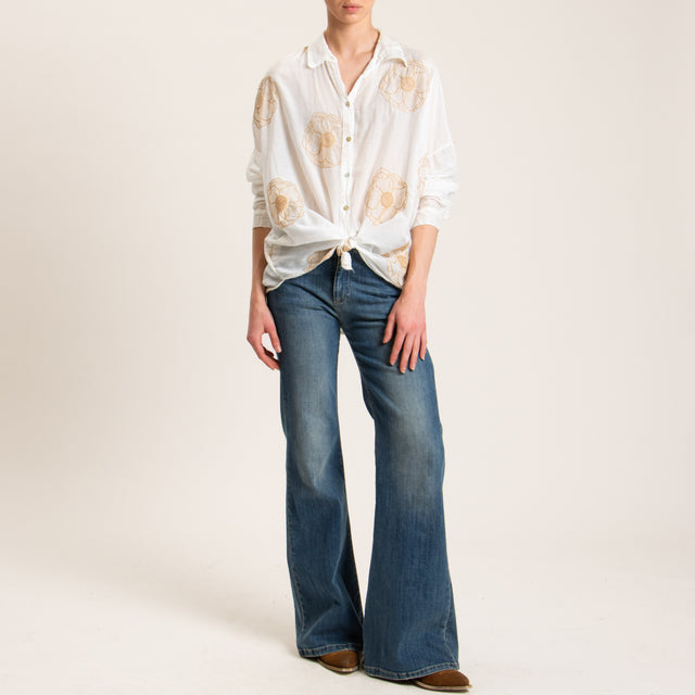 Tensione in-Camicia mussola misto seta con ricami - latte/beige