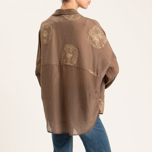 Tensione in-Camicia mussola misto seta con ricami - moka/beige
