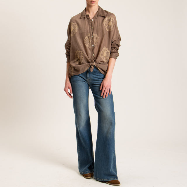 Tensione in-Camicia mussola misto seta con ricami - moka/beige