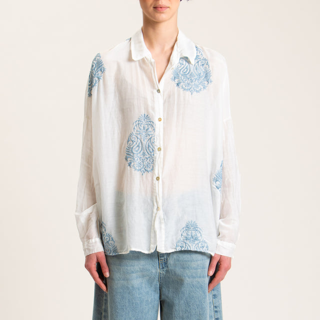 Tensione in-Camicia misto seta con ricami - latte/avio