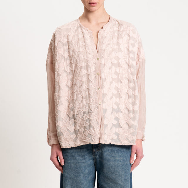 Tensione in-Camicia in mussola misto seta con ricami - cipria