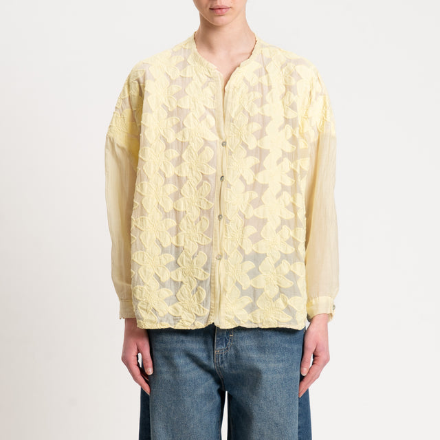 Tensione in-Camicia in mussola misto seta con ricami - mimosa