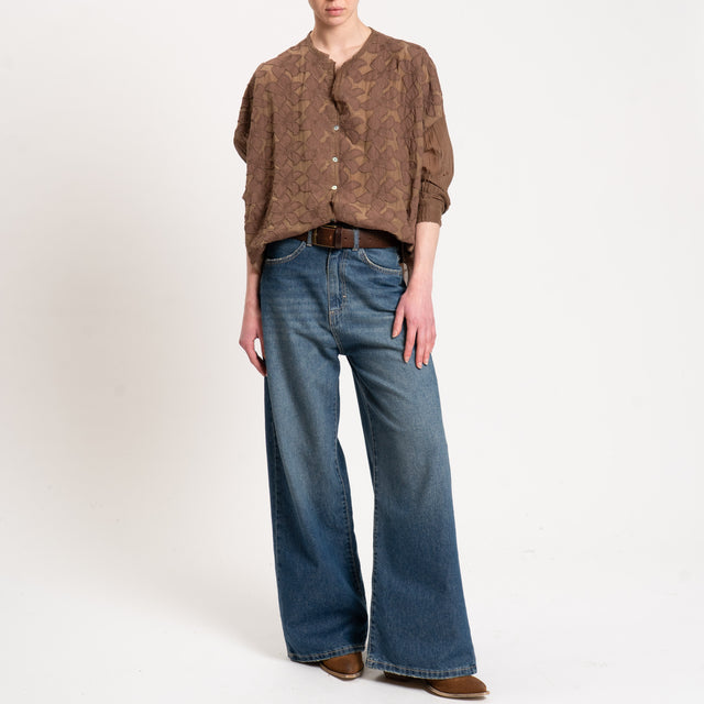 Tensione in-Camicia in mussola misto seta con ricami - moka