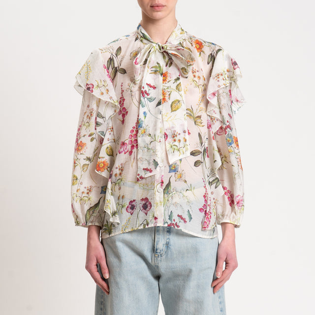 Tensione in-Camicia fantasia con rouches - latte