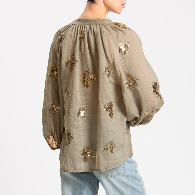 Tensione in-Blusa mussola con paillettes - salvia