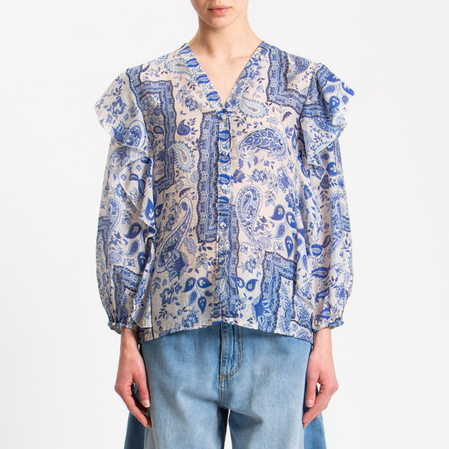 Tensione in-Blusa mussola fantasia cashmere - latte/royal