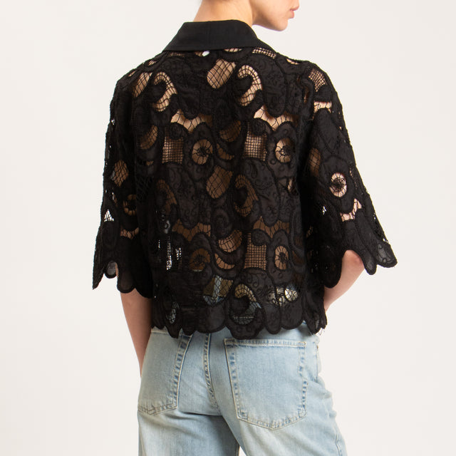 Tensione in-Camicia pizzo macramè - nero