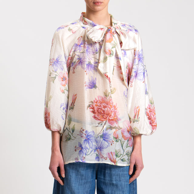 Tensione in-Blusa mussola fantasia floreale - latte/rosa/peonia