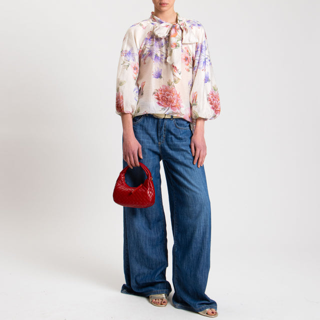 Tensione in-Blusa mussola fantasia floreale - latte/rosa/peonia