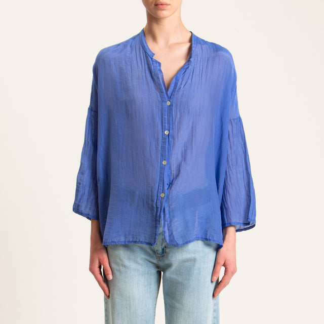 Tensione in-Camicia mussola misto seta - Blu