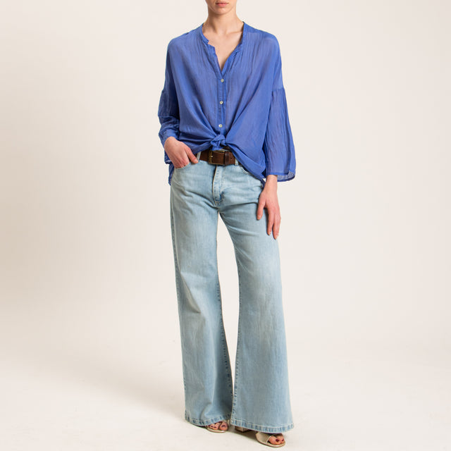 Tensione in-Camicia mussola misto seta - Blu