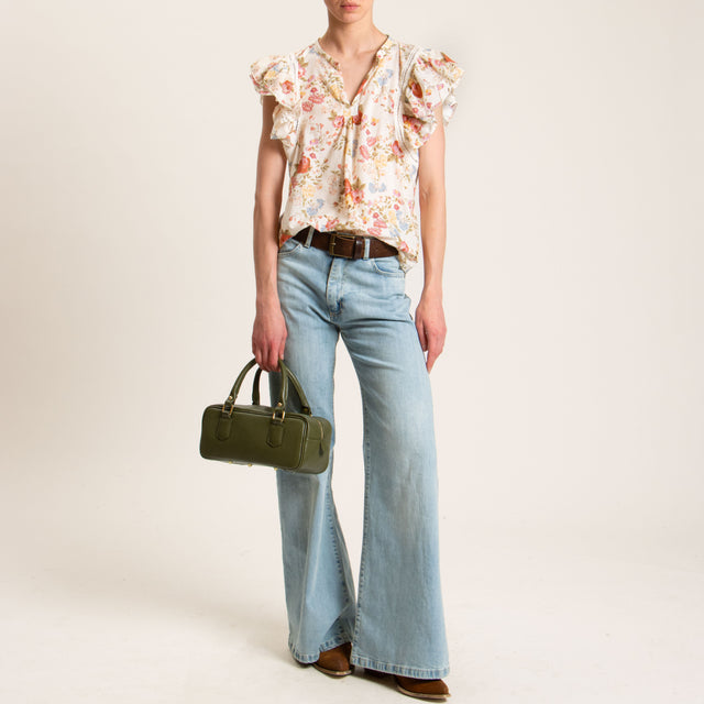 Tensione in-Blusa mussola fantasia floreale - burro/cielo/cherry