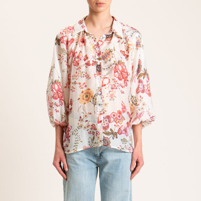 Tensione in-Camicia mussola fantasia floreale - burro/cherry/militare