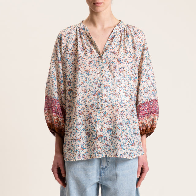 Tensione in-Camicia mussola fantasia - burro/acqua/cuoio