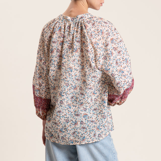 Tensione in-Camicia mussola fantasia - burro/acqua/cuoio