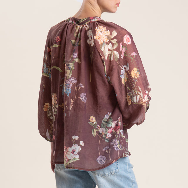 Tensione in-Camicia mussola fantasia floreale - moro/verde/glicine