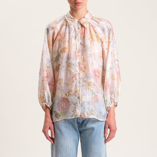 Tensione in-Camicia mussola fantasia floreale - burro/cipria/acqua