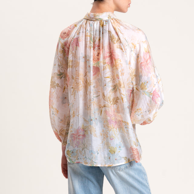 Tensione in-Camicia mussola fantasia floreale - burro/cipria/acqua