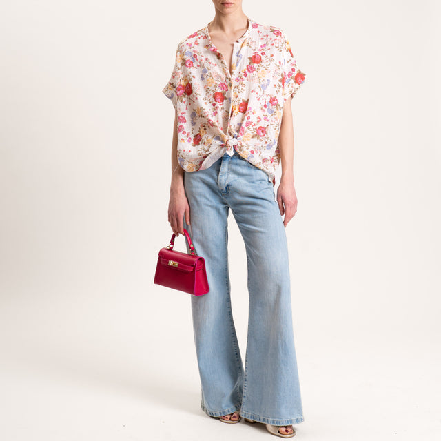 Tensione in-Camicia scollo v fantasia floreale - latte/cherry/peach