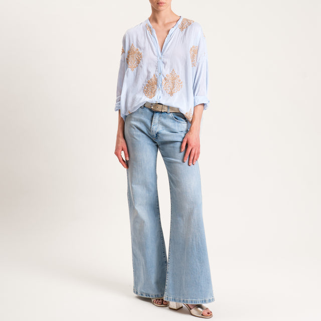 Tensione in-Camicia mussola misto seta con ricami - nuvola/biscotto