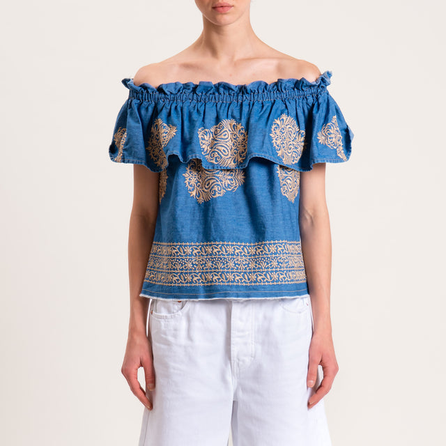 Tensione in-Blusa chambray ricamata - denim