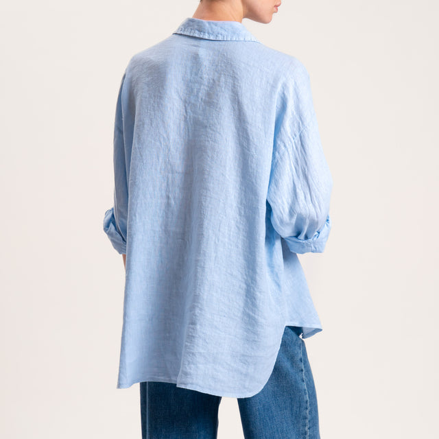 Tensione in-Camicia in lino con spilla fiore - nuvola