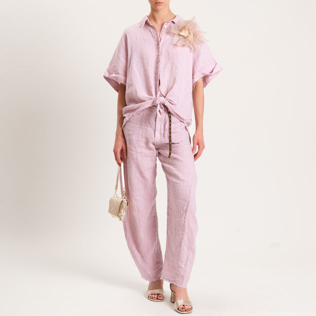 Tensione in-Camicia 100% lino spilla fiore - rosa
