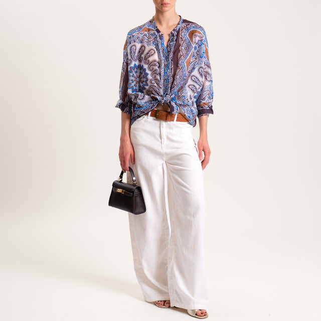 Tensione in-Camicia mussola lyocell fibra naturale fantasia - azzurro/latte/cuoio