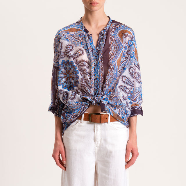Tensione in-Camicia mussola lyocell fibra naturale fantasia - azzurro/latte/cuoio