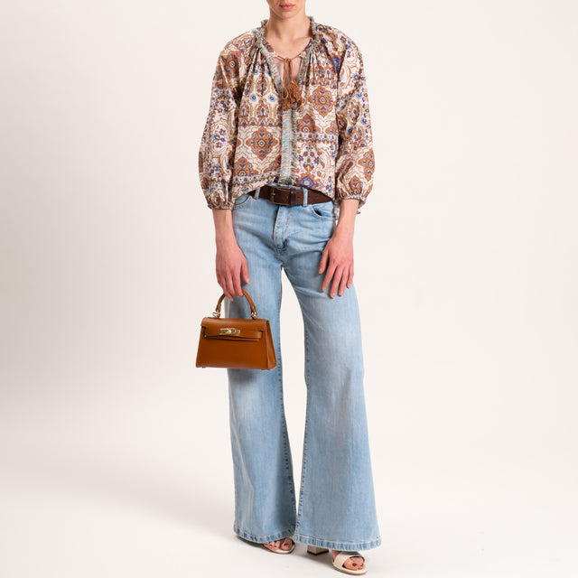 Tensione in-Blusa fantasia con nappine - sand/cuoio/acqua