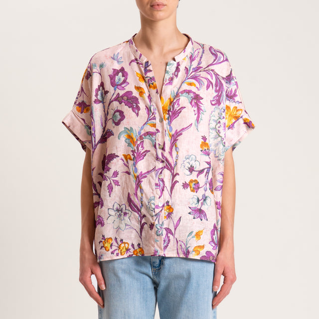 Camisa de mezcla de lino con estampado floral Tension - rosa/morado/aguamarina