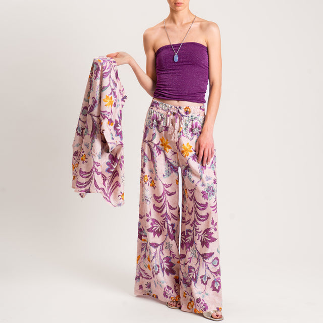 Camisa de mezcla de lino con estampado floral Tension - rosa/morado/aguamarina