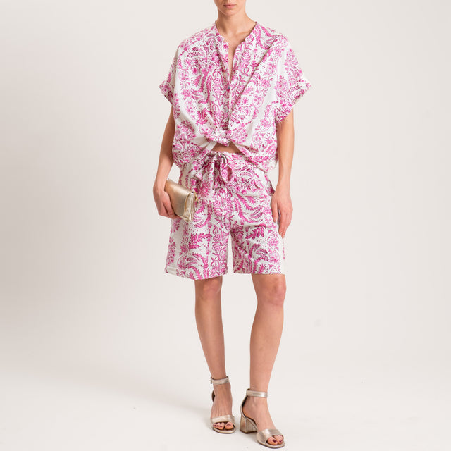 Camisa de lino en mezcla de flores con estampado Tension in - Leche/Fucsia