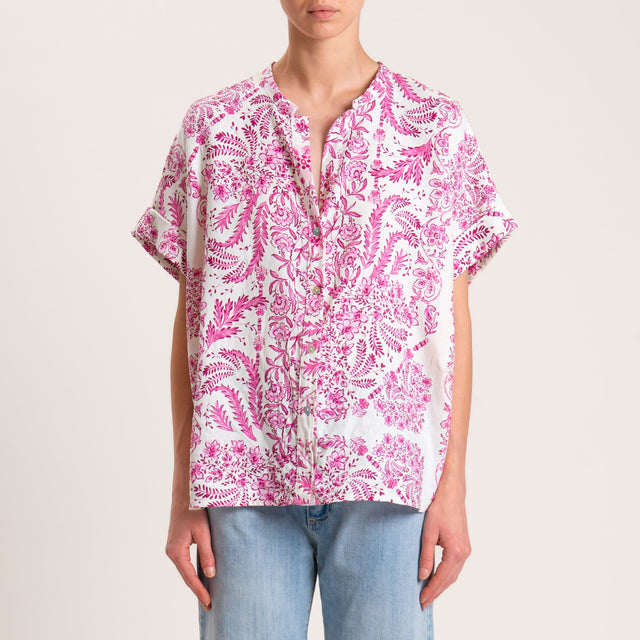 Camisa de lino en mezcla de flores con estampado Tension in - Leche/Fucsia