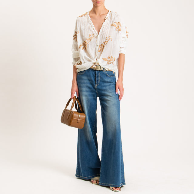 Tensione in-Camicia misto seta con ricami - latte