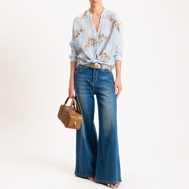 Tensione in-Camicia misto seta con ricami - cielo