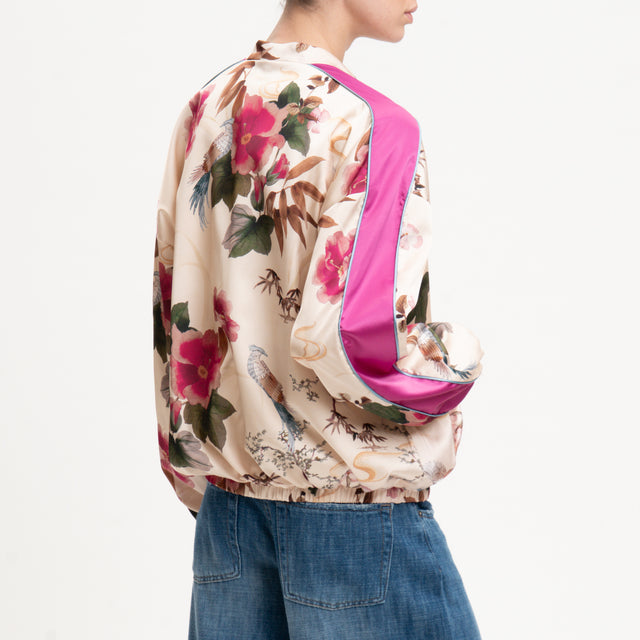 Tensione in-Bomber satin fantasia floreale - burro/fucsia/verde