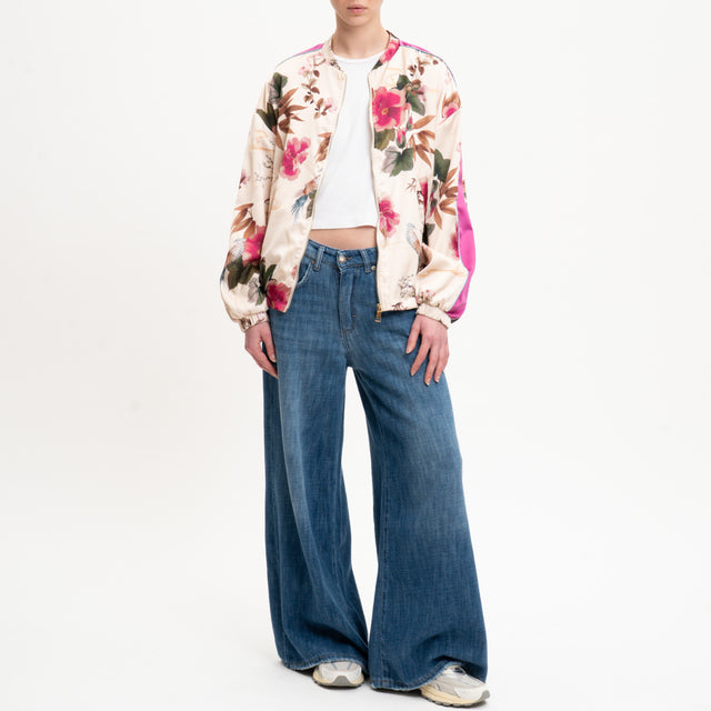 Tensione in-Bomber satin fantasia floreale - burro/fucsia/verde
