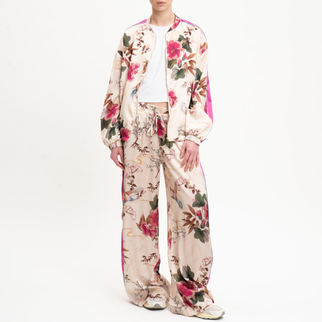 Tensione in-Bomber satin fantasia floreale - burro/fucsia/verde