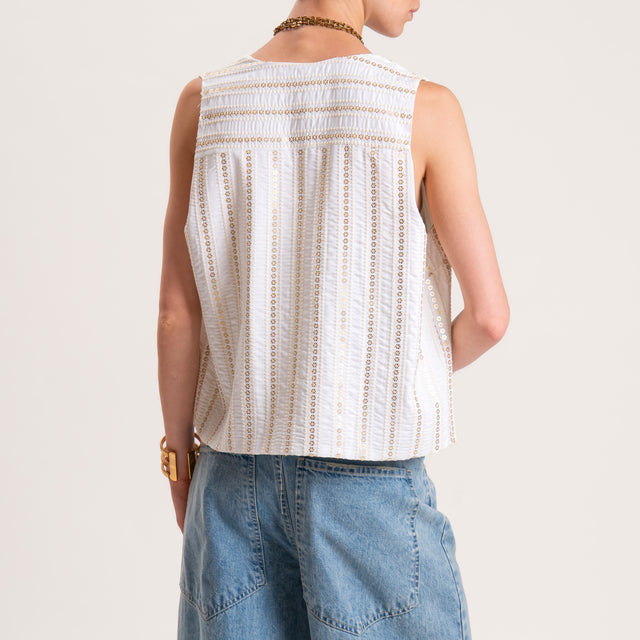 Tensione in-Gilet con paillettes e nappine - panna